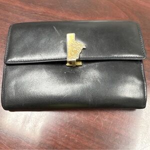 Vintage Gianni Versace Black Bifold Wallet for Men Gold Tone Logo Coin Pocket
